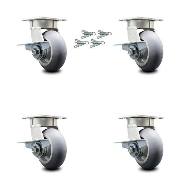 5 Inch Kingpinless Thermoplastic Wheel Caster Set with Brake and Swivel Lock SCC